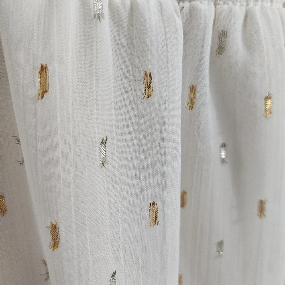 Altar’d State White Smocked Dress Gold Dot Tiered Size M Cottage Fairy Boho - Picture 8 of 14